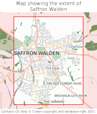 Map showing extent of Saffron Walden as bounding box