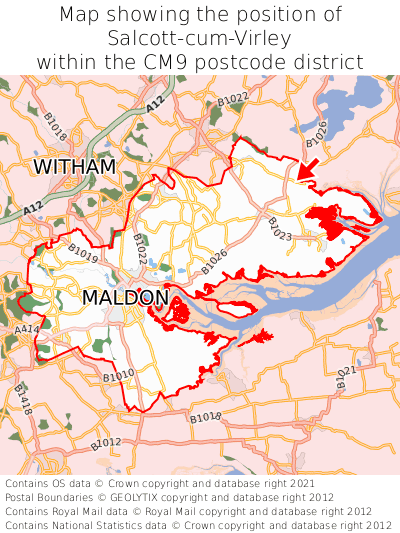 Map showing location of Salcott-cum-Virley within CM9