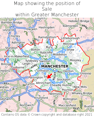 Map showing location of Sale within Greater Manchester