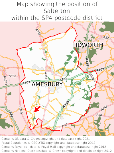 Map showing location of Salterton within SP4