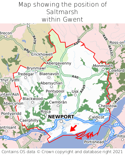 Map showing location of Saltmarsh within Gwent