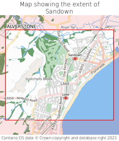 Map showing extent of Sandown as bounding box