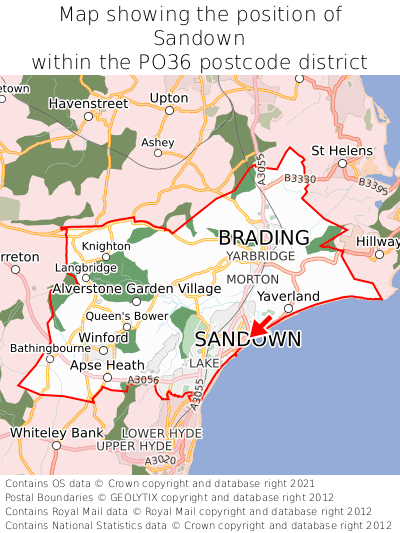 Map showing location of Sandown within PO36