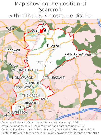 Map showing location of Scarcroft within LS14
