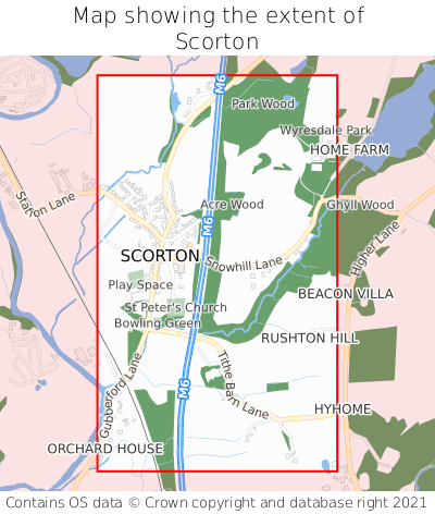 Map showing extent of Scorton as bounding box