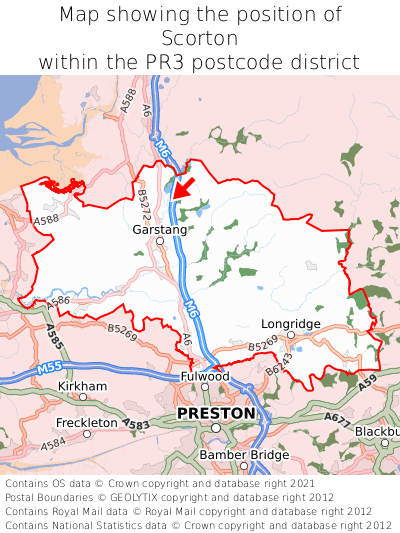 Map showing location of Scorton within PR3