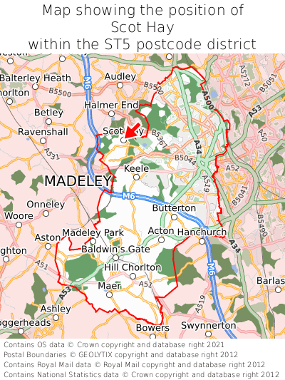 Map showing location of Scot Hay within ST5