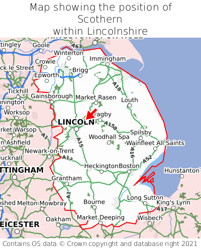 Map showing location of Scothern within Lincolnshire