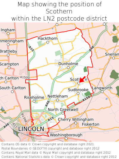 Map showing location of Scothern within LN2