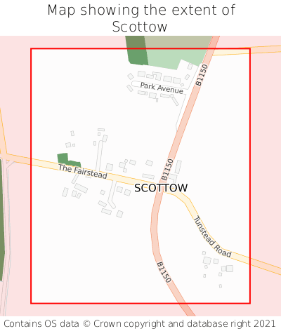 Map showing extent of Scottow as bounding box