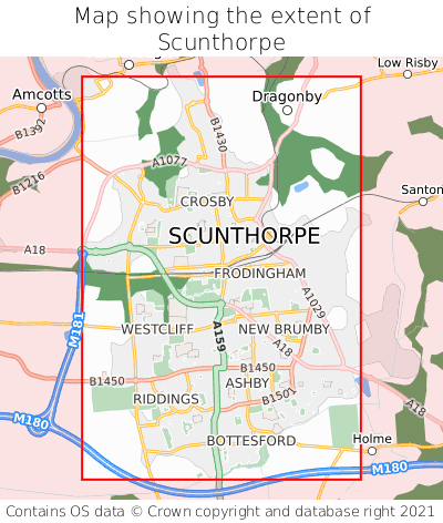Map showing extent of Scunthorpe as bounding box