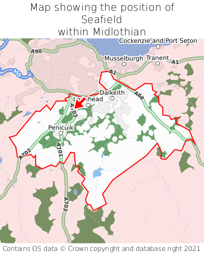 Map showing location of Seafield within Midlothian