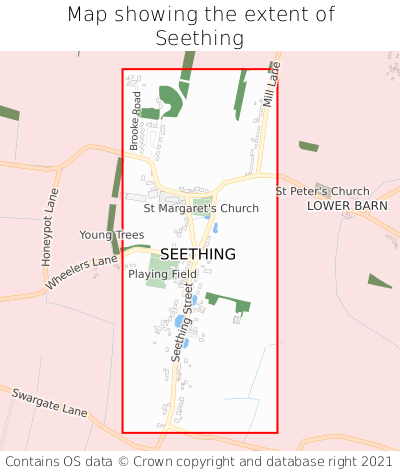 Map showing extent of Seething as bounding box