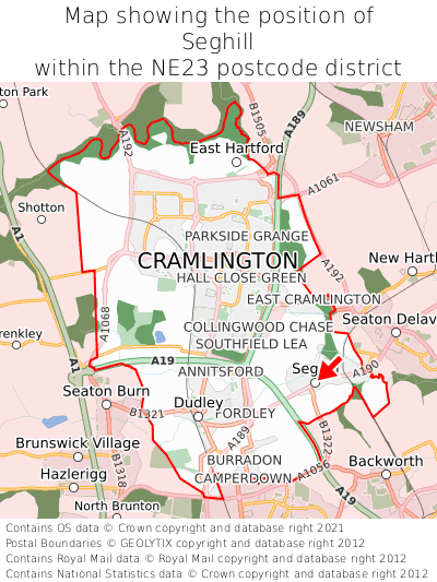 Map showing location of Seghill within NE23