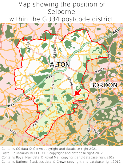 Map showing location of Selborne within GU34