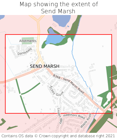 Map showing extent of Send Marsh as bounding box