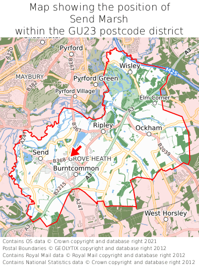 Map showing location of Send Marsh within GU23