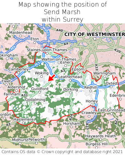 Map showing location of Send Marsh within Surrey