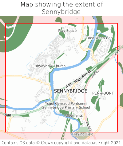 Map showing extent of Sennybridge as bounding box