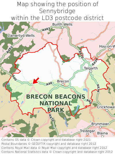 Map showing location of Sennybridge within LD3