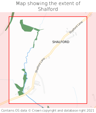 Map showing extent of Shalford as bounding box