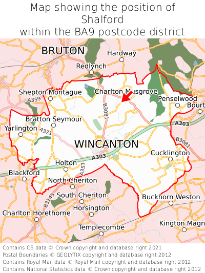 Map showing location of Shalford within BA9