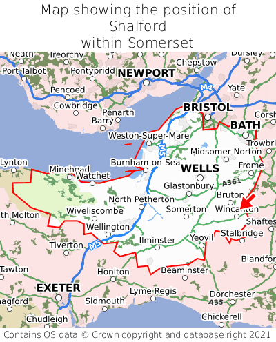 Map showing location of Shalford within Somerset