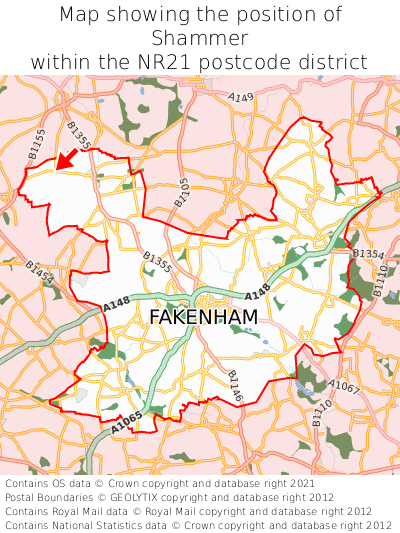 Map showing location of Shammer within NR21