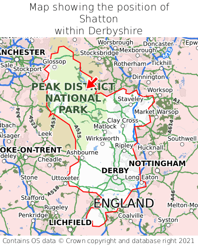 Map showing location of Shatton within Derbyshire