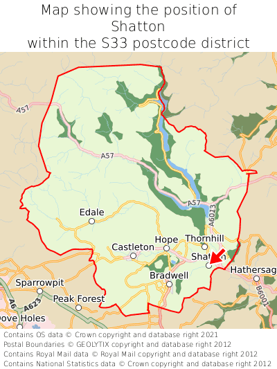 Map showing location of Shatton within S33