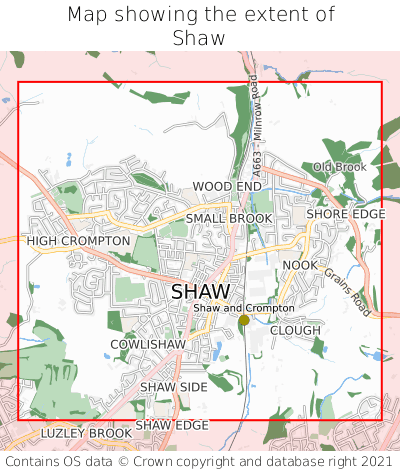 Map showing extent of Shaw as bounding box