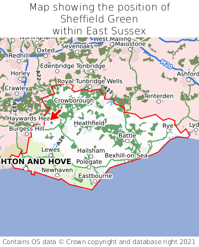 Map showing location of Sheffield Green within East Sussex