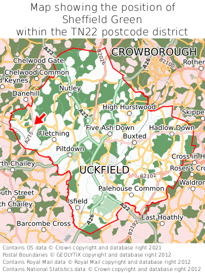 Map showing location of Sheffield Green within TN22