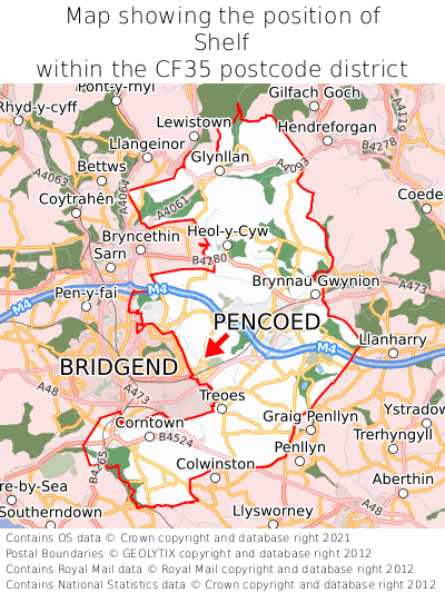 Map showing location of Shelf within CF35