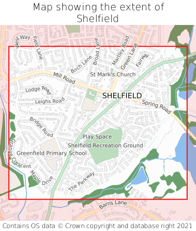 Map showing extent of Shelfield as bounding box