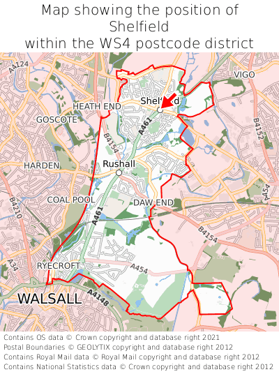 Map showing location of Shelfield within WS4