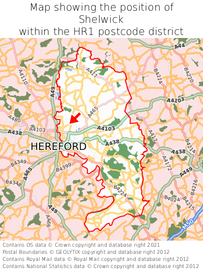 Map showing location of Shelwick within HR1