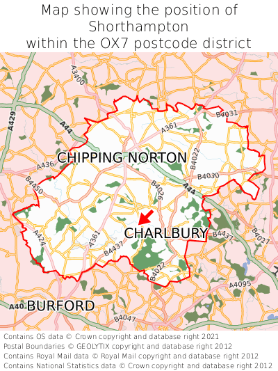 Map showing location of Shorthampton within OX7