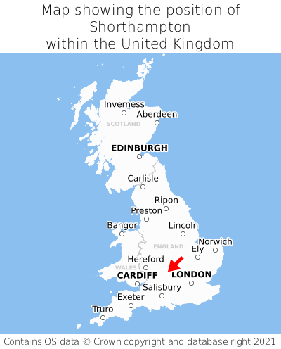 Map showing location of Shorthampton within the UK