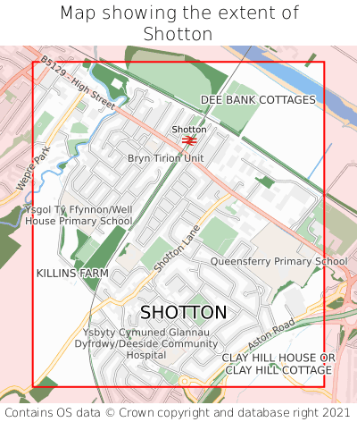Map showing extent of Shotton as bounding box