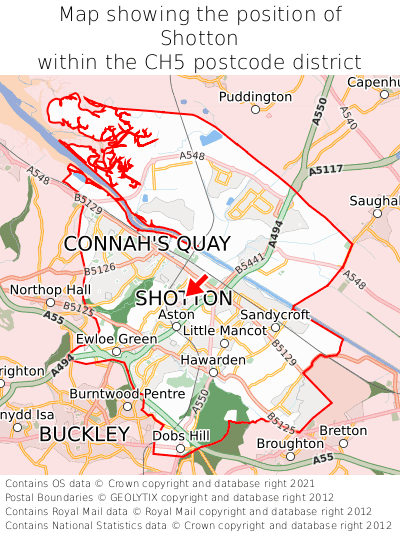 Map showing location of Shotton within CH5