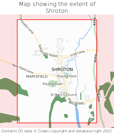 Map showing extent of Shroton as bounding box