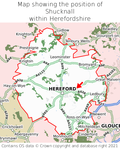 Map showing location of Shucknall within Herefordshire
