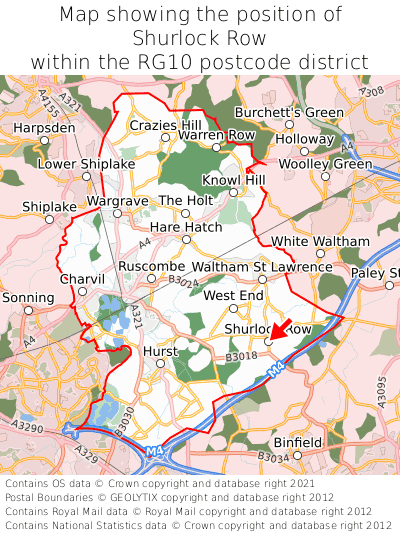 Map showing location of Shurlock Row within RG10