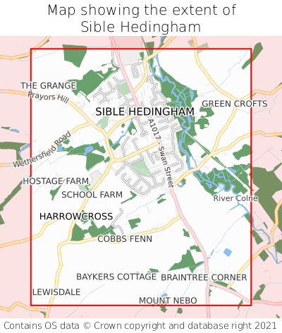 Map showing extent of Sible Hedingham as bounding box