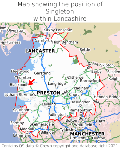 Map showing location of Singleton within Lancashire