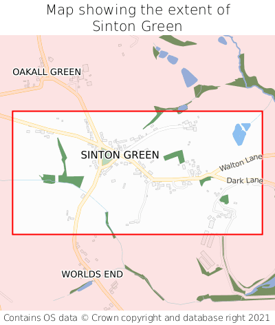 Map showing extent of Sinton Green as bounding box