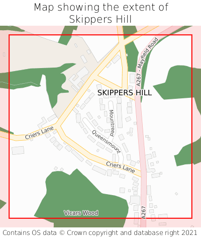 Map showing extent of Skippers Hill as bounding box