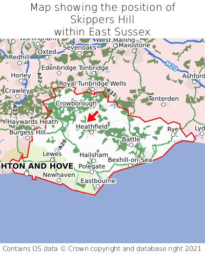 Map showing location of Skippers Hill within East Sussex