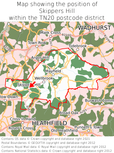 Map showing location of Skippers Hill within TN20